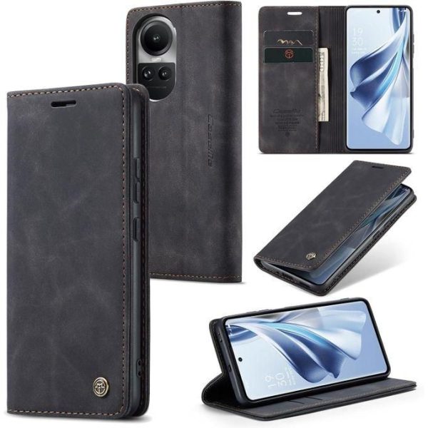 Caseme For Oppo Reno 10 5G/ Oppo Reno 10 Pro 5G PU Leather Wallet Case Flip Folio Stand View Shock-proof Book Matte PU Cover With Card/Cash Slots Kickstand Magnetic Closure