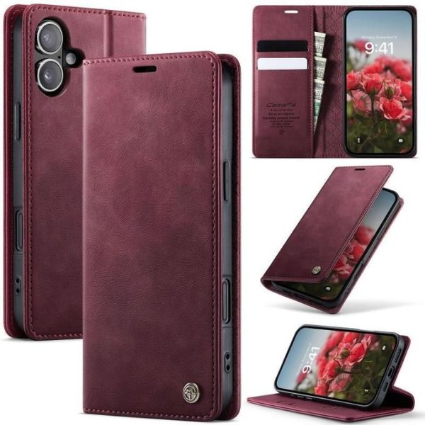 SAMSUNG A05 MAROON CASEME LEATHER FLIP WITH CARD POCKETS, KICKSTAND AND MAGNETIC CLOSURE